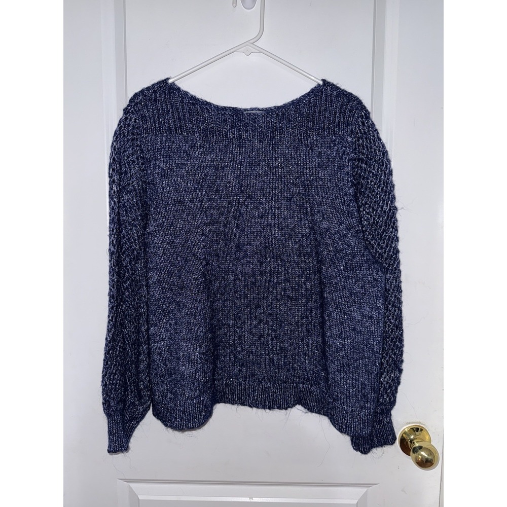 Tommy Bahama Womens Blue Shimmer Balloon Knit Wool Pullover Sweater Size X-Large